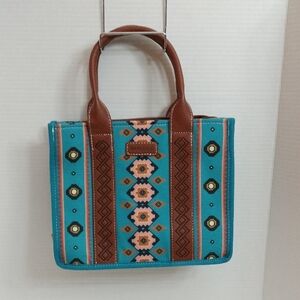 Wan&Kelo Teal and Brown Geometric Tote Bag
